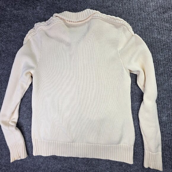 Ralph Lauren Sport Sweater Womens Large Cream Full Zip Cable Knit Cotton Logo - Picture 6 of 13
